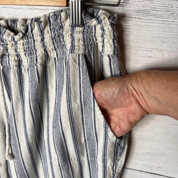 Roxy Pants Womens Size XL Blue & White Oceanside Stripe Flare Beach Linen Blend - Picture 11 of 16